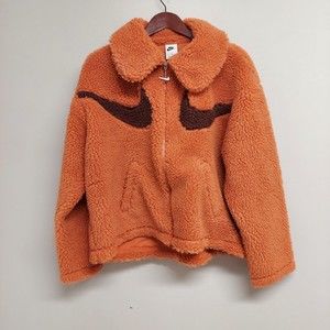 Nike Jacket Women S Orange Brown Fleece Sherpa Swoosh Logo Full Zip DD5620 816